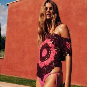 ZARA SHORT SLEEVE CROCHET TOP